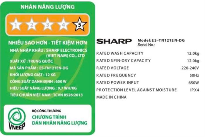 Máy giặt Sharp 12 kg ES-TN121EN-DG Màu Xám đậm