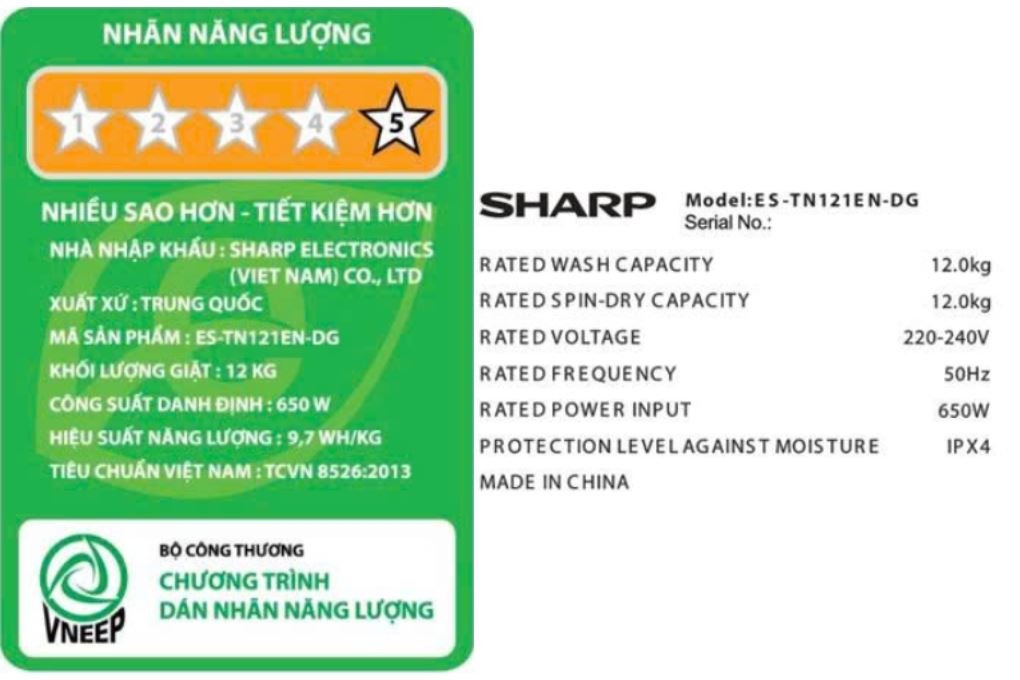 Máy giặt Sharp 12 kg ES-TN121EN-DG Màu Xám đậm