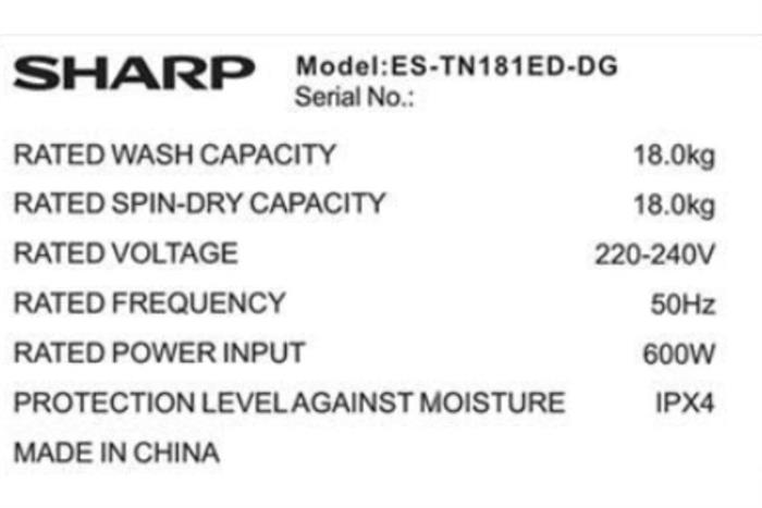 Máy giặt Sharp Inverter 18 kg ES-TN181ED-DG Màu Xám đậm