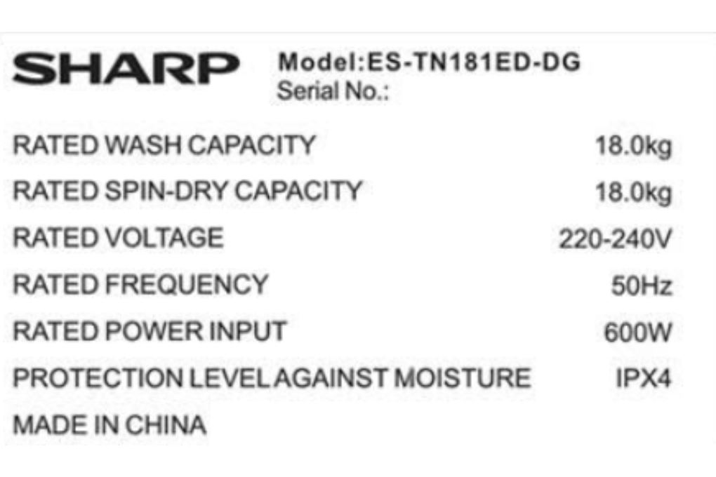Máy giặt Sharp Inverter 18 kg ES-TN181ED-DG Màu Xám đậm