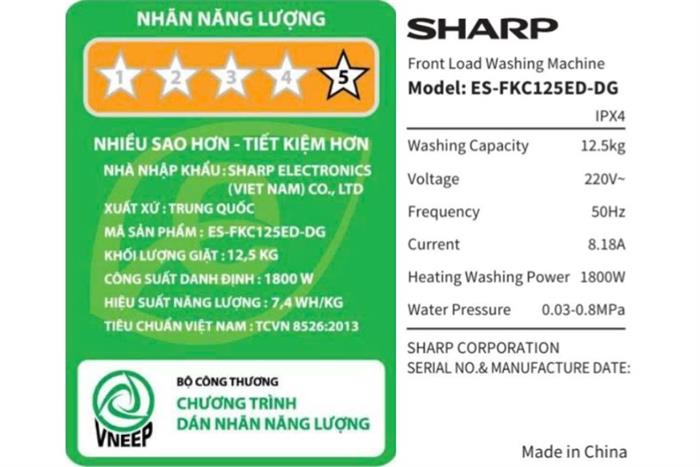 Máy giặt Sharp Inverter 12.5 kg ES-FKC125ED-DG Màu Xám đậm