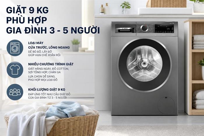 Máy giặt Bosch Inverter 9 kg WGG24401SG Màu Ghi đen