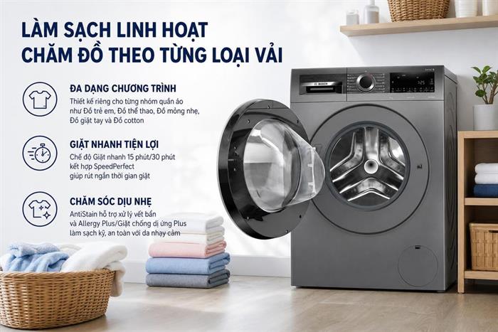 Máy giặt Bosch Inverter 9 kg WGG24401SG Màu Ghi đen