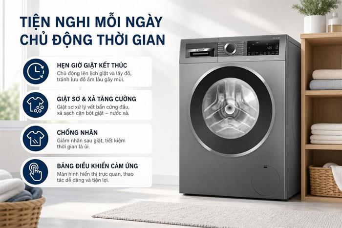 Máy giặt Bosch Inverter 9 kg WGG24401SG Màu Ghi đen