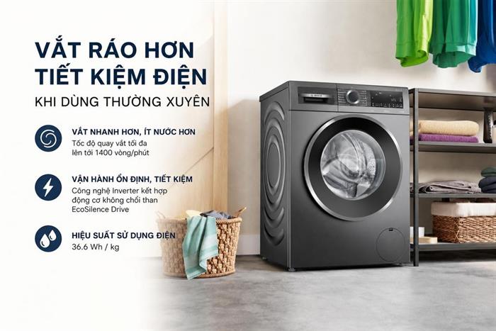 Máy giặt Bosch Inverter 9 kg WGG24401SG Màu Ghi đen