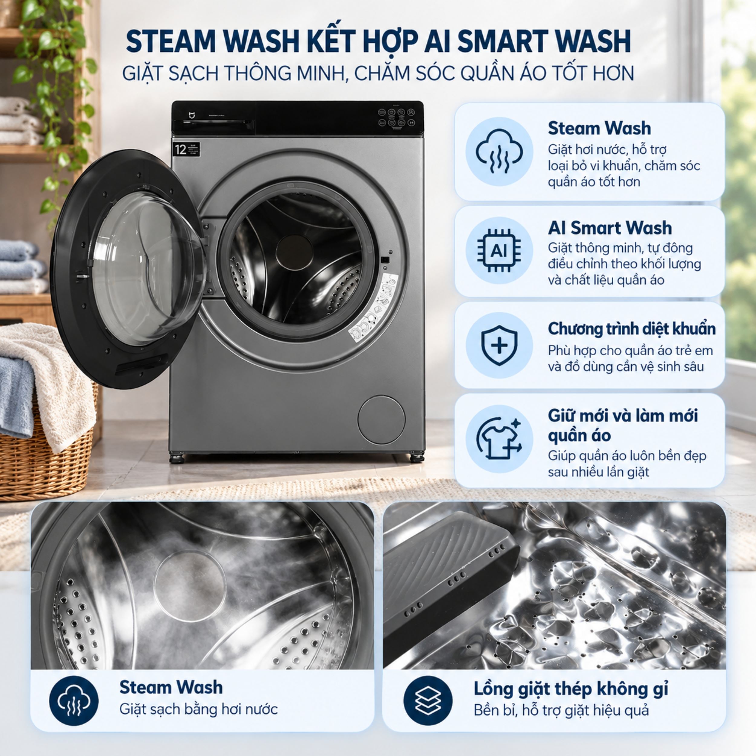 Máy giặt Xiaomi giặt 10.5 kg - sấy 7 kg WD105MJA10VN Màu Đen