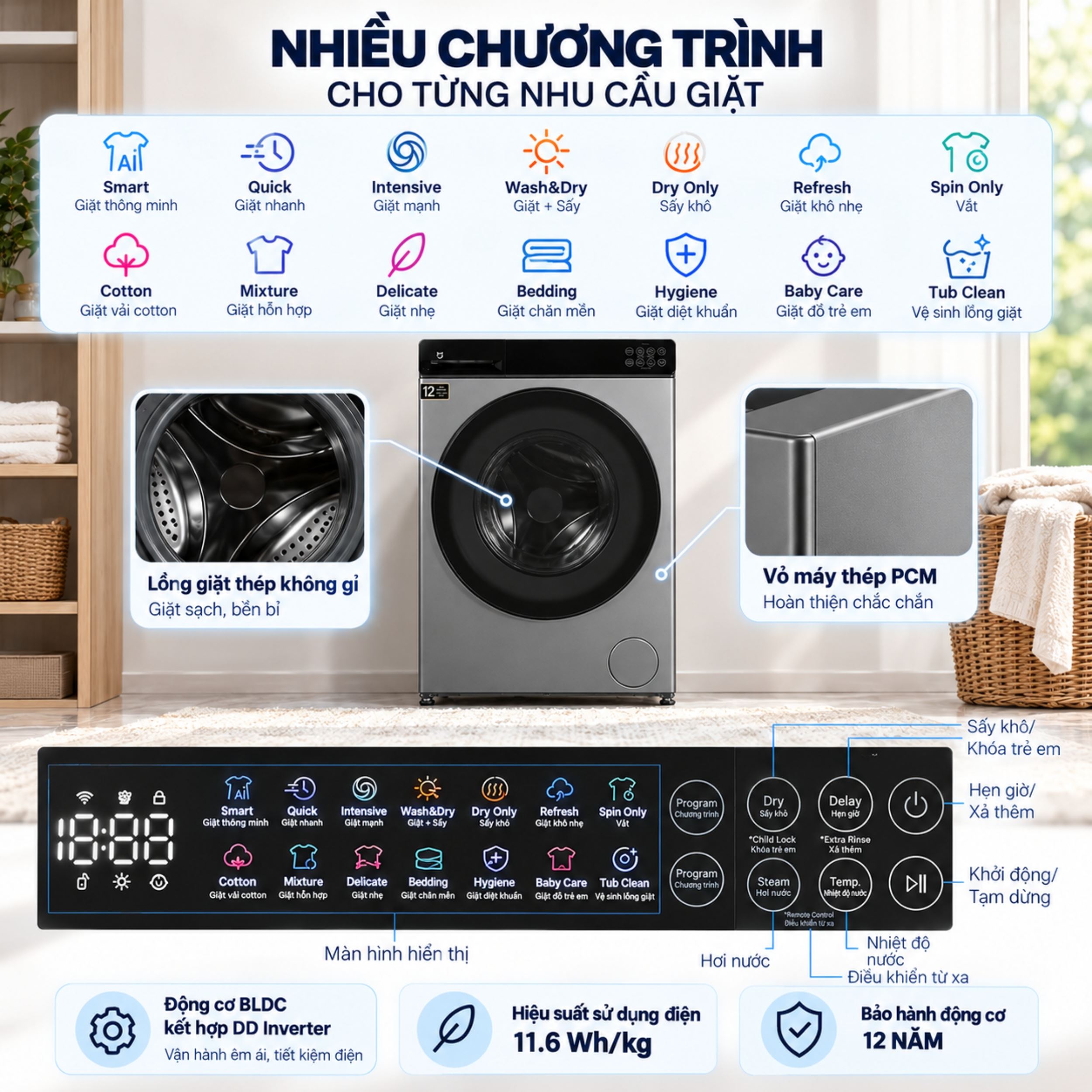 Máy giặt Xiaomi giặt 10.5 kg - sấy 7 kg WD105MJA10VN Màu Đen