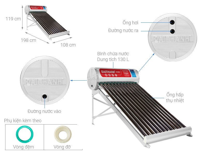 Máy nước nóng năng lượng mặt trời Đại Thành 130 lít Vigo 58-12
