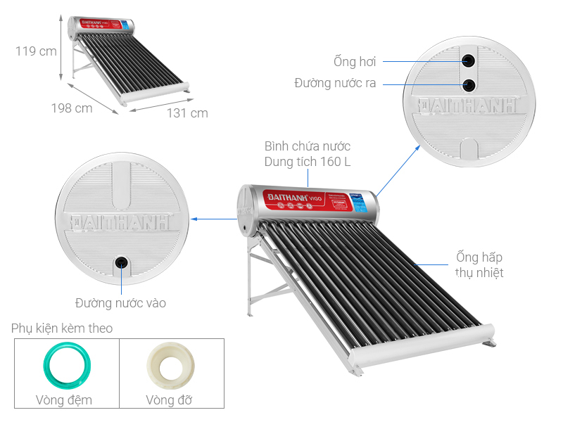 Máy nước nóng năng lượng mặt trời Đại Thành 160 lít Vigo 58-15