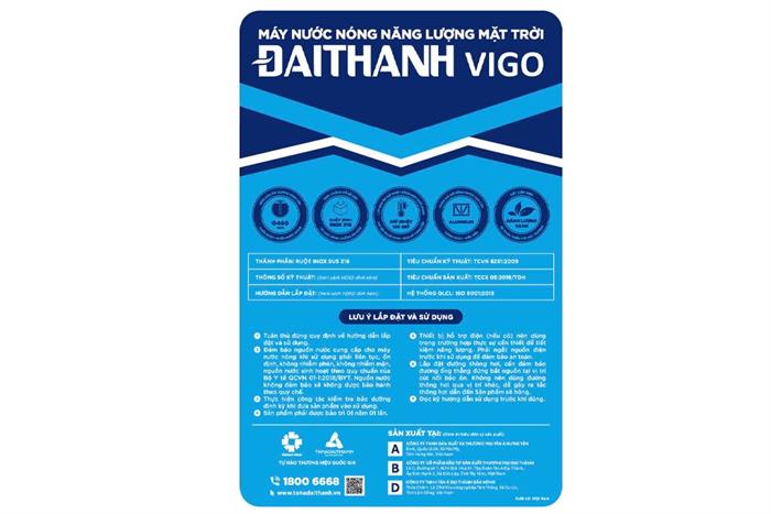 Máy nước nóng năng lượng mặt trời Đại Thành 160 lít Vigo 58-15 Màu Xám