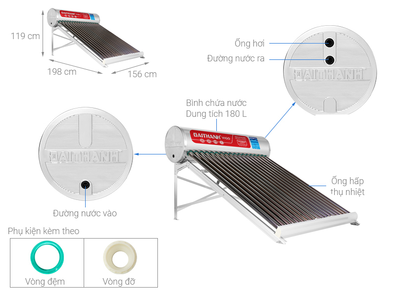 Máy nước nóng năng lượng mặt trời Đại Thành 180 lít Vigo 58-18