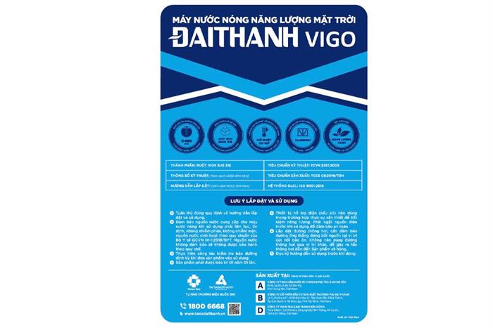 Máy nước nóng năng lượng mặt trời Đại Thành 180 lít Vigo 58-18 Màu Xám