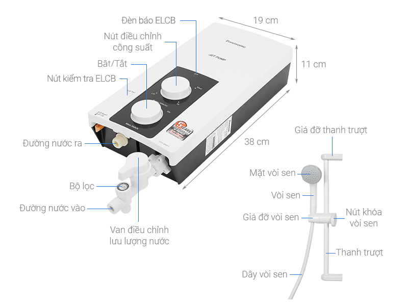 Máy nước nóng trực tiếp Panasonic 4500W DH-4RP1VW