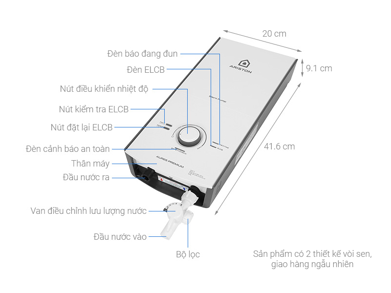 Máy nước nóng trực tiếp Ariston 4500W AURES PREMIUM 4.5P PEARL