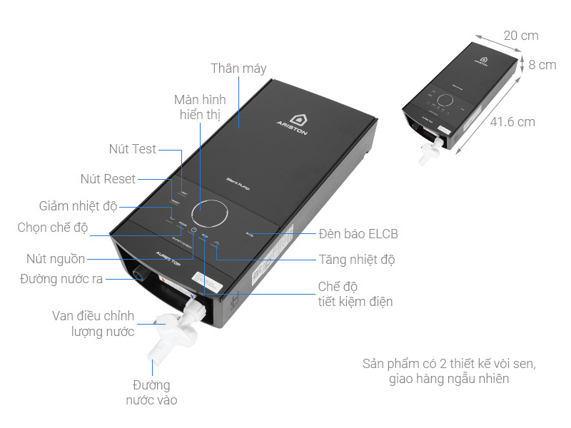 Máy nước nóng trực tiếp Ariston 4500W AURES TOP 4.5P