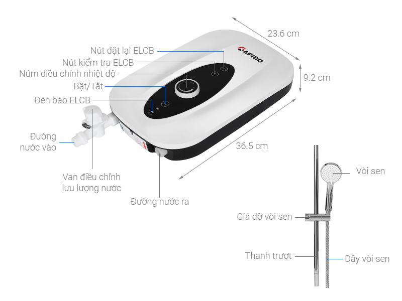 Máy nước nóng trực tiếp Rapido 4500W SONNE - SN4.5