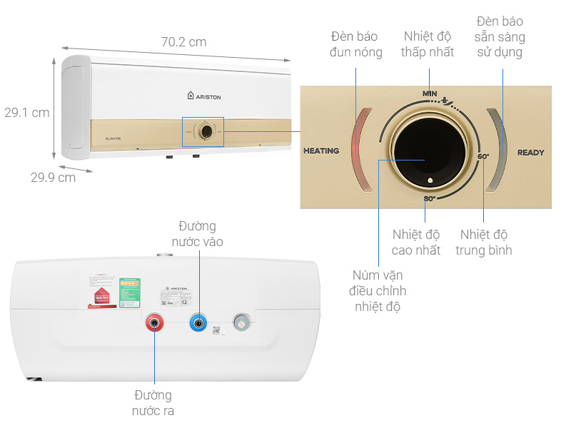 Máy nước nóng gián tiếp Ariston 20 lít 2500W SLIM3 20 RS MT