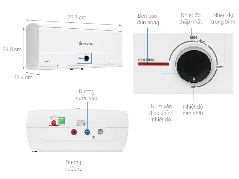 Máy nước nóng gián tiếp Ariston 30 lít 2500W SLIM3 30 R MT