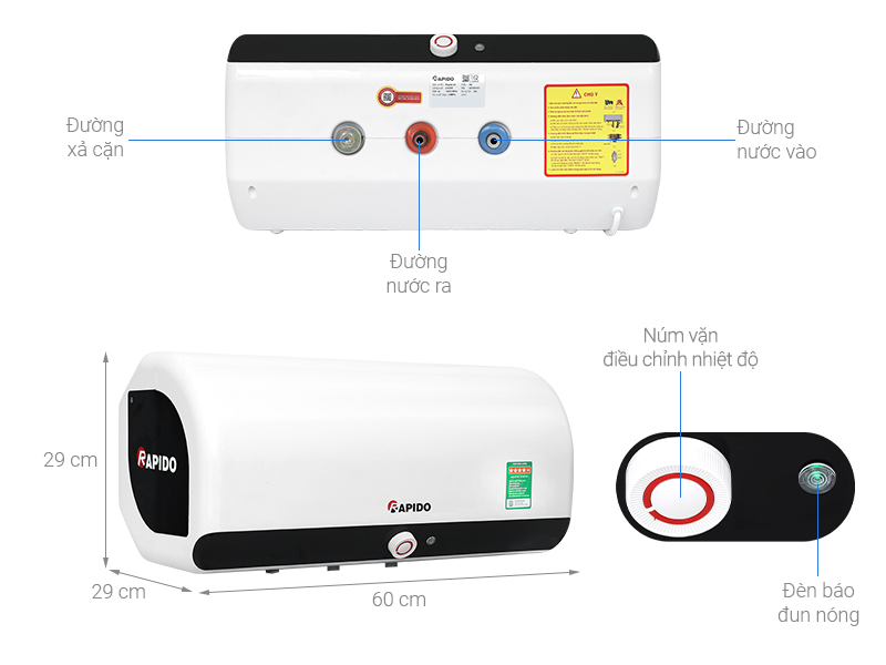 Máy nước nóng gián tiếp Rapido 20 lít 2500W HE 20L