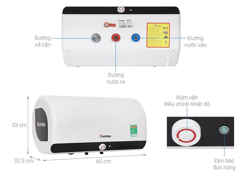 Máy nước nóng gián tiếp Rapido 30 lít 2500W HE 30L