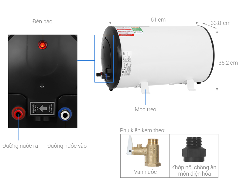 Máy nước nóng gián tiếp Atlantic 30 lít OPRO SLIM 833031 SWH 30H M-5