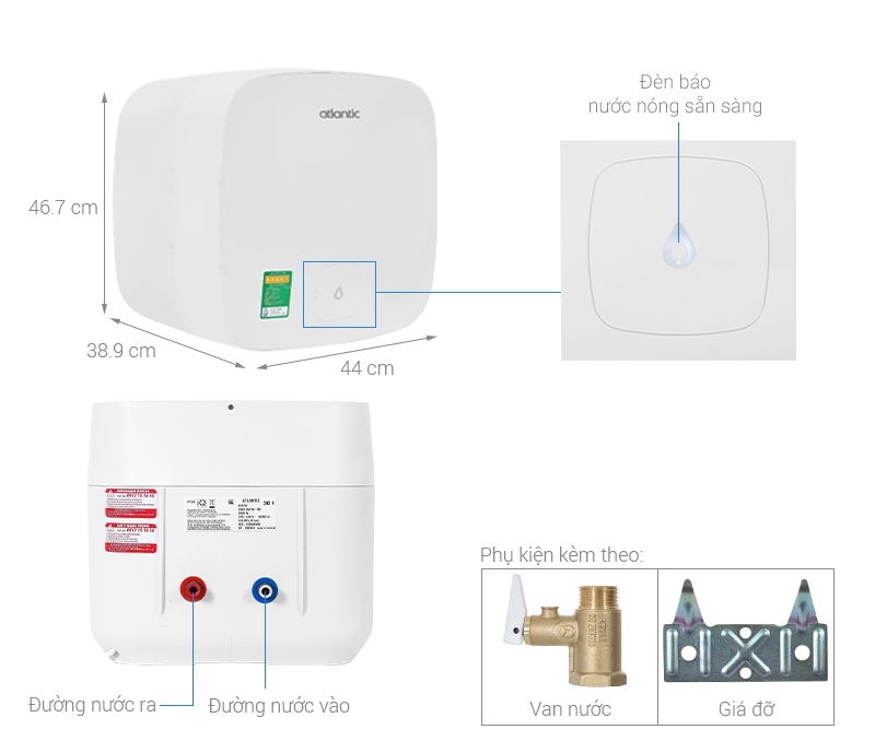 Bình nóng lạnh gián tiếp Atlantic 30 lít AMI SQUARE 831261 SWH 30A M-N0