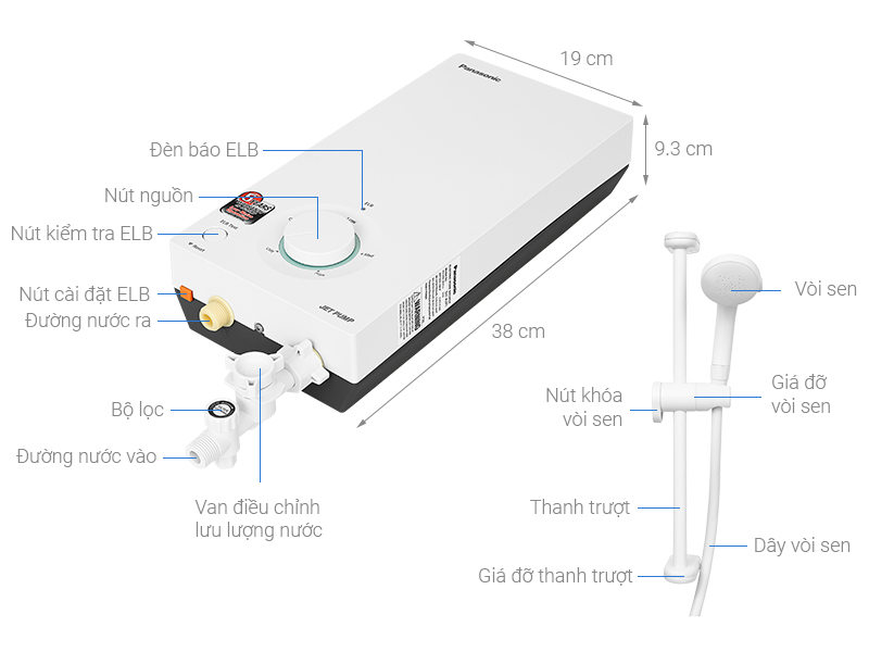 Máy nước nóng trực tiếp Panasonic 4500W DH-4VP1VW