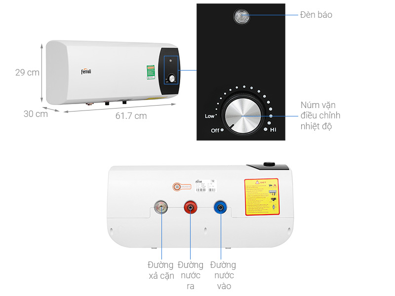 Bình nóng lạnh gián tiếp Ferroli 20 lít 2500W Mate 20L Ag+
