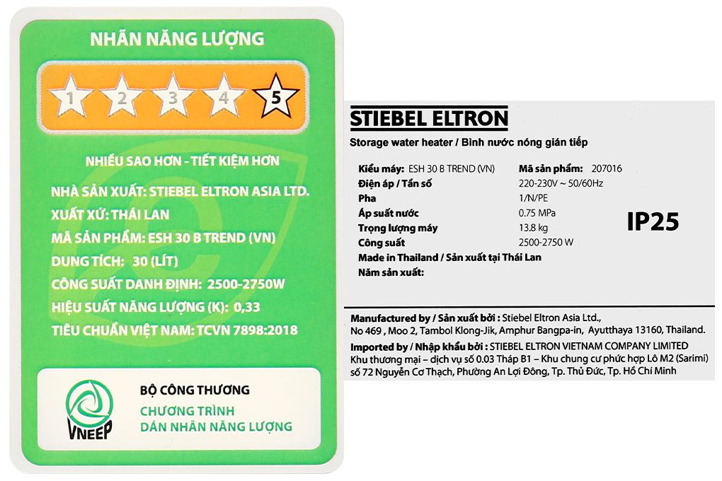 Máy nước nóng gián tiếp Stiebel Eltron 30 lít ESH 30 B TREND-VN Màu Trắng