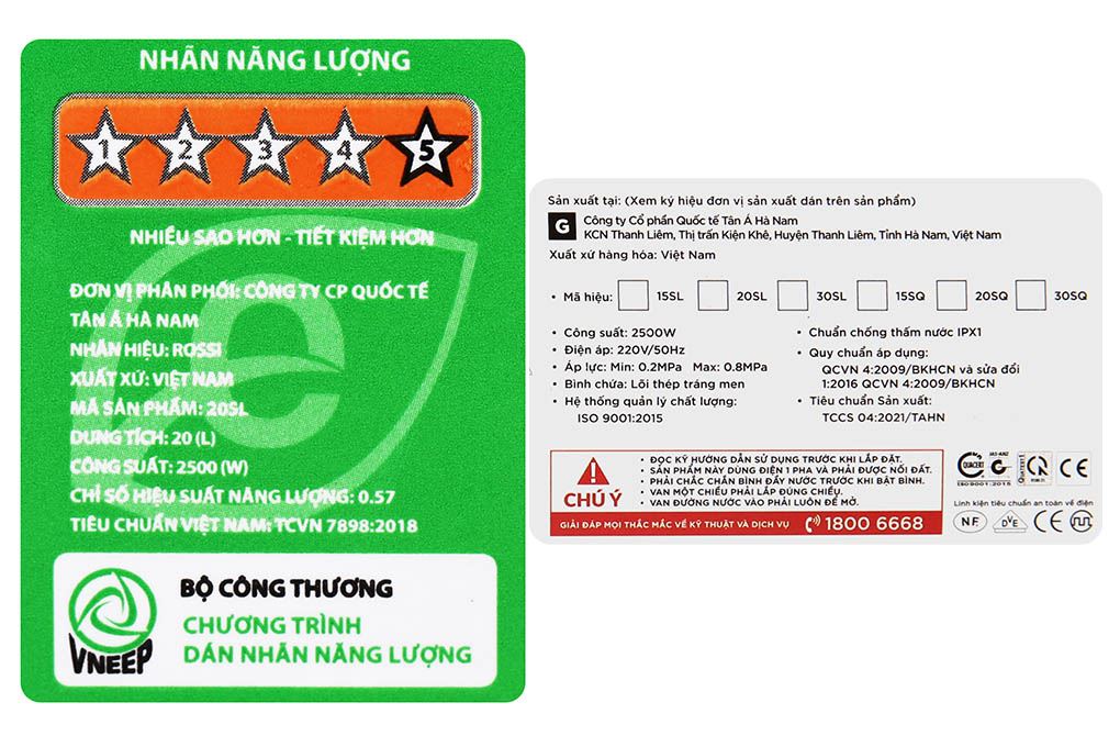 Máy nước nóng gián tiếp Rossi Eleganz 20 lít 2500W REZ20SL Màu Trắng - Đen