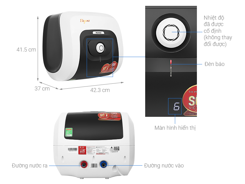 Bình nóng lạnh gián tiếp Rossi Eleganz 20 lít 2500W REZ20SQ