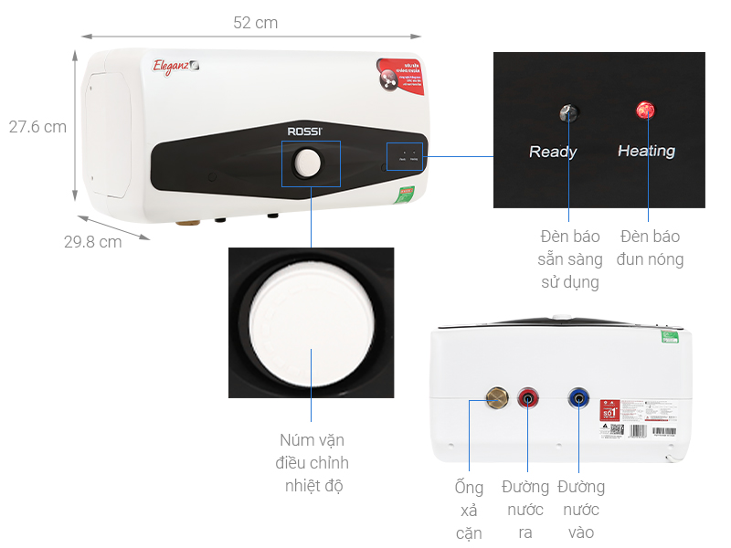 Máy nước nóng gián tiếp Rossi Eleganz-C 15 lít 2500W REC15SL