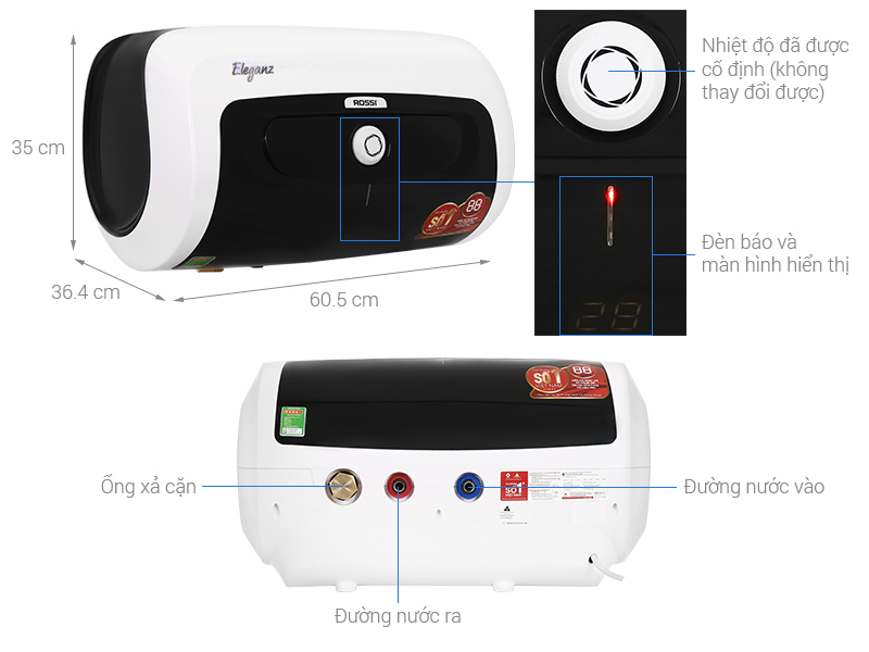 Máy nước nóng gián tiếp Rossi Eleganz 30 lít 2500W REZ30SL