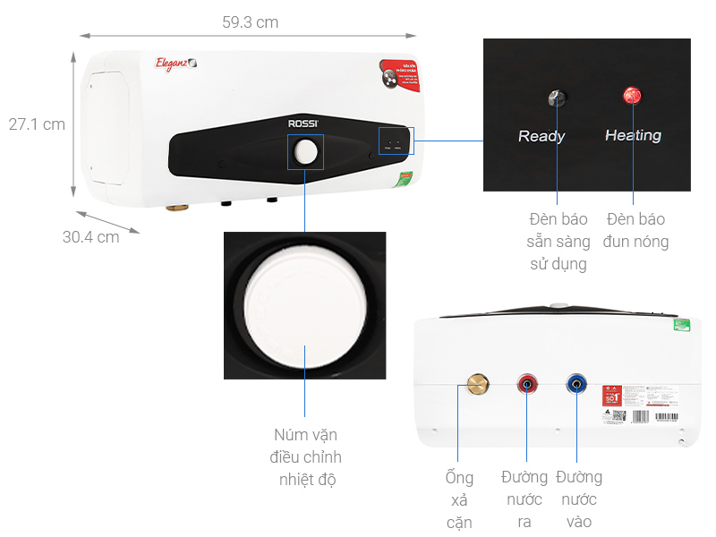 Máy nước nóng gián tiếp Rossi Eleganz-C 20 lít 2500W REC20SL