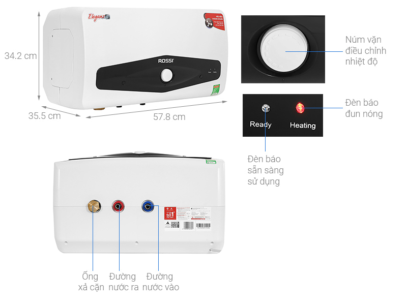 Máy nước nóng gián tiếp Rossi Eleganz-C 30 lít 2500W REC30SL
