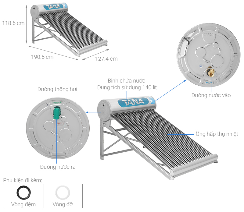 Máy nước nóng năng lượng mặt trời Tân Á 140 lít Go 58-14
