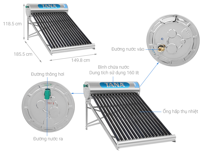 Máy nước nóng năng lượng mặt trời Tân Á 160 lít Go 58-16
