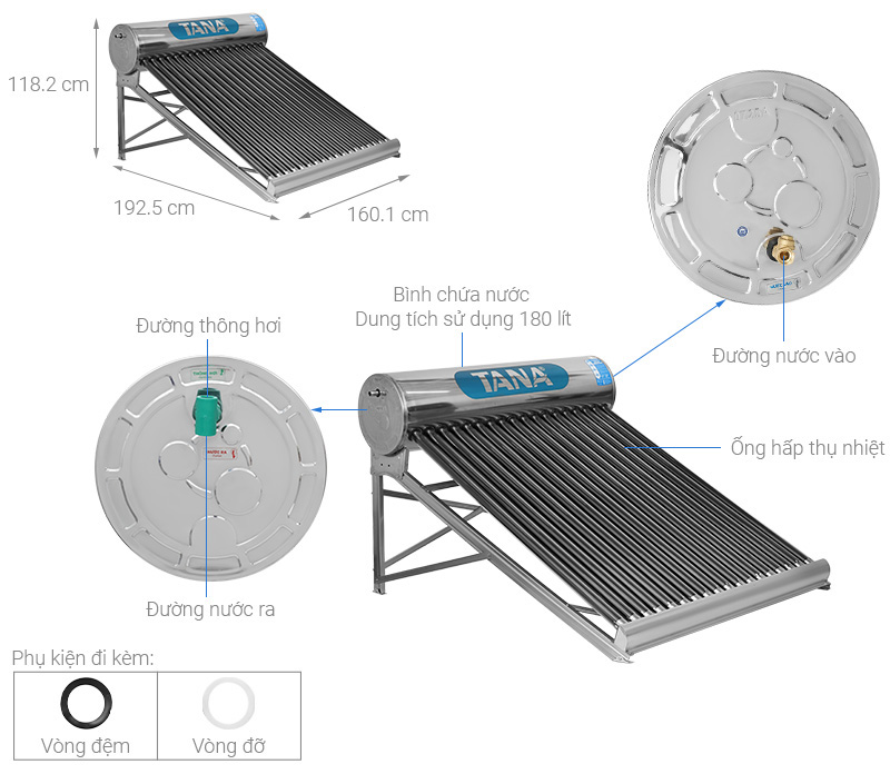 Máy nước nóng năng lượng mặt trời Tân Á 180 lít Go 58-18