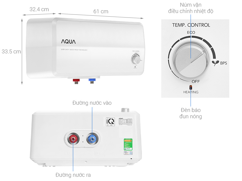 Bình nóng lạnh gián tiếp Aqua 20 lít 2500W AES20H-SUPER