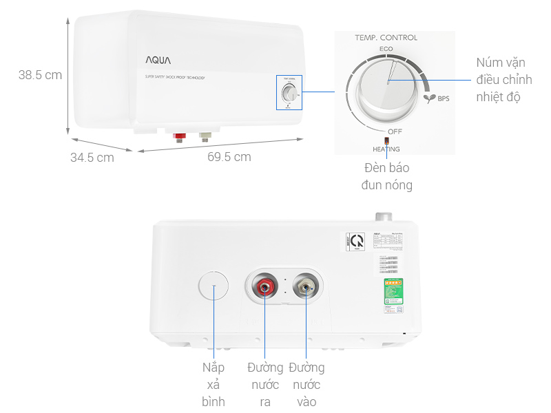 Máy nước nóng gián tiếp Aqua 30 lít 2500W AES30H-SUPER