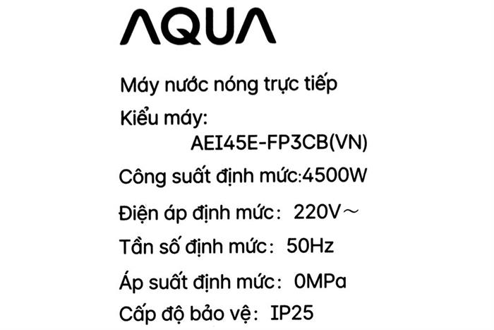 Máy nước nóng trực tiếp Aqua 4500W AEI45E-FP3CB(VN) Màu Đen - Xám
