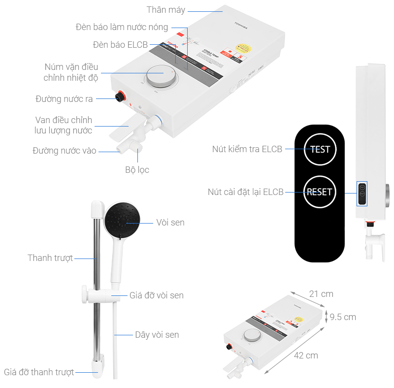 Máy nước nóng trực tiếp Toshiba 4500W TWH-45MCNVN(W)-WB