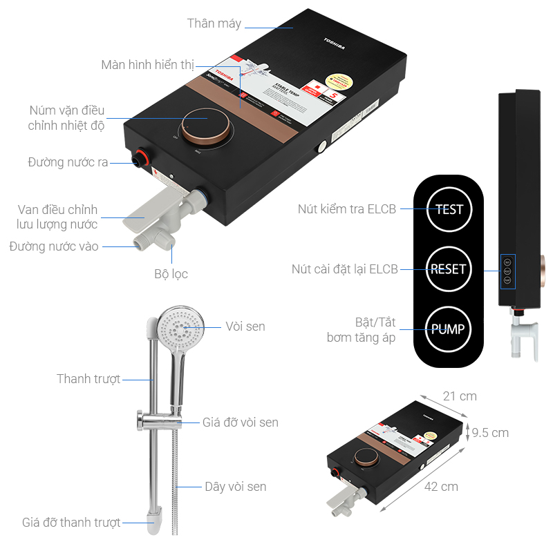 Máy nước nóng trực tiếp Toshiba 4500W TWH-45EMCPVN(K)-CB