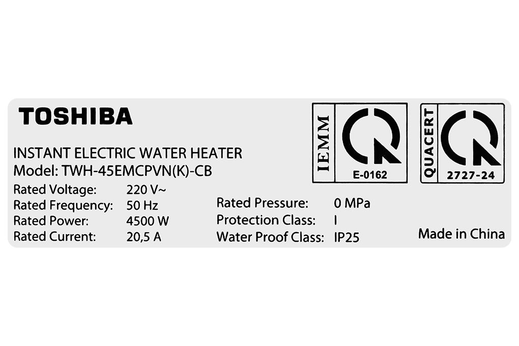 Máy nước nóng trực tiếp Toshiba 4500W TWH-45EMCPVN(K)-CB Màu Đen