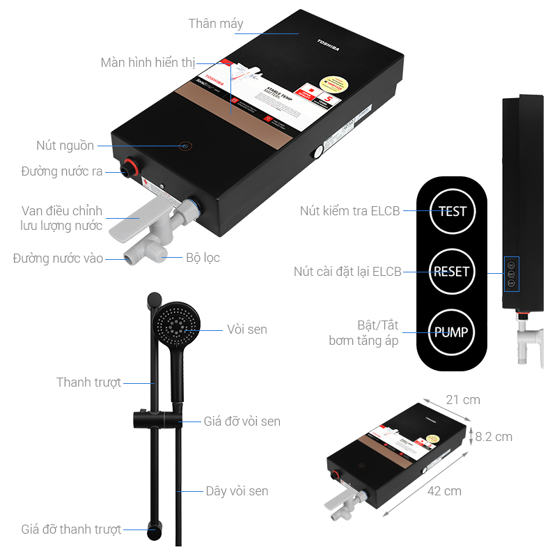 Máy nước nóng trực tiếp Toshiba 4500W TWH-45EMC1PVN(K)-KB