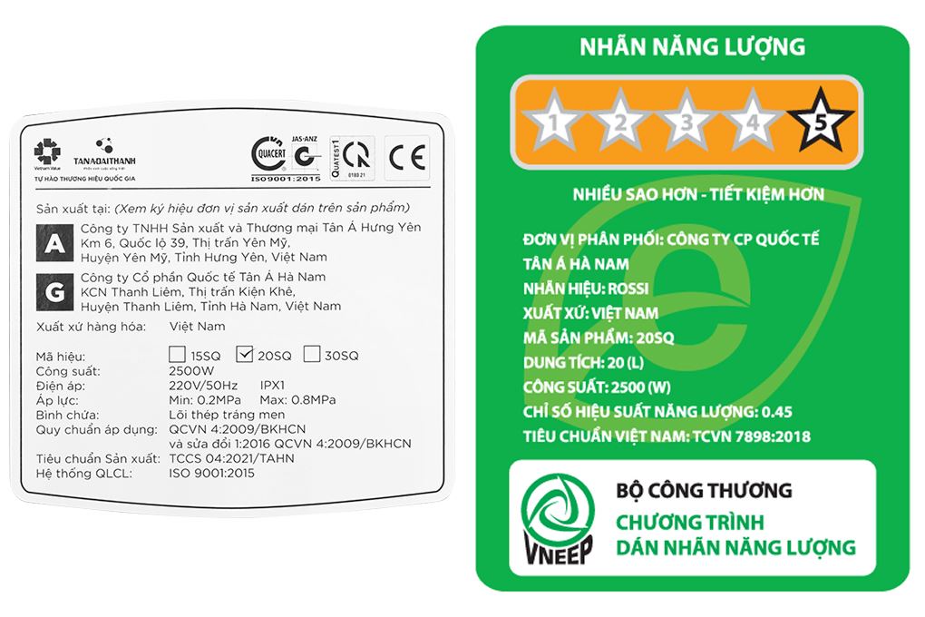 Máy nước nóng gián tiếp Rossi Nova 20 lít 2500W RNA20SQ Màu Đen