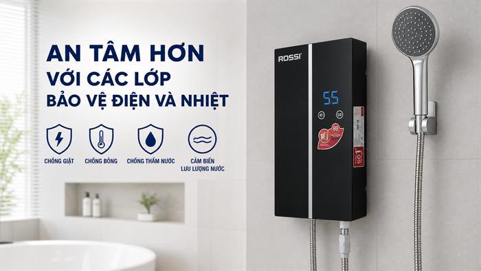 Máy nước nóng trực tiếp Rossi Vello 4500W RVO-450RE Màu Đen