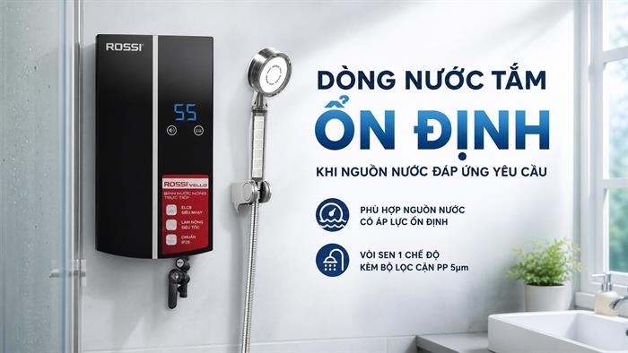 Máy nước nóng trực tiếp Rossi Vello 4500W RVO-450RE Màu Đen