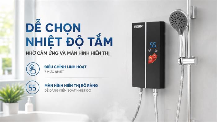 Máy nước nóng trực tiếp Rossi Vello 4500W RVO-450RE Màu Đen