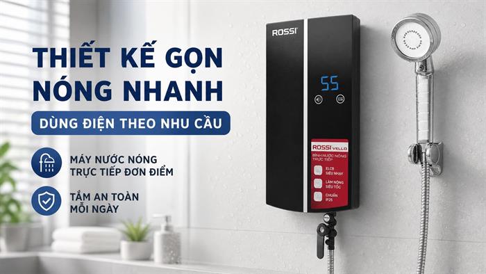 Máy nước nóng trực tiếp Rossi Vello 4500W RVO-450RE Màu Đen
